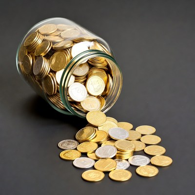 Glass Jar Spilling Gold Coins