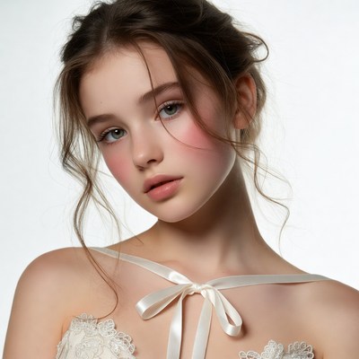 Young woman in white lace top