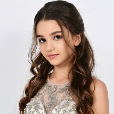 Teen girl in beaded white dress