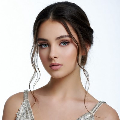 Woman in beaded white dress