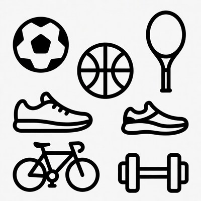 Sports Equipment Line Icons Set