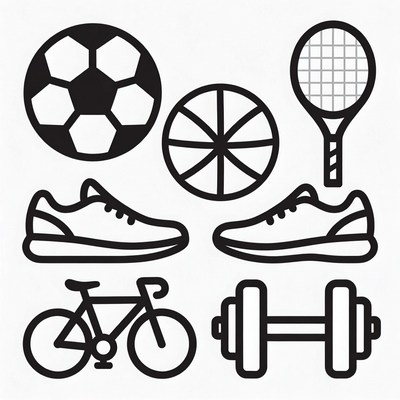 Sports Equipment Outline Icons Set