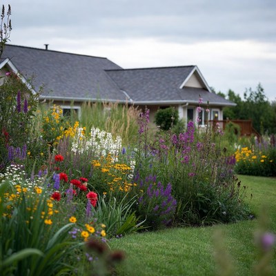 Colorful Flower Garden by House