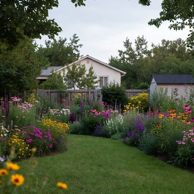 Vibrant Garden Path with Colorful Flowers