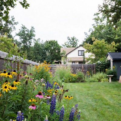 Colorful Garden Flowers by Wooden Fence