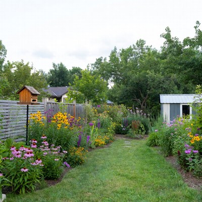 Colorful Garden Path with Birdhouse