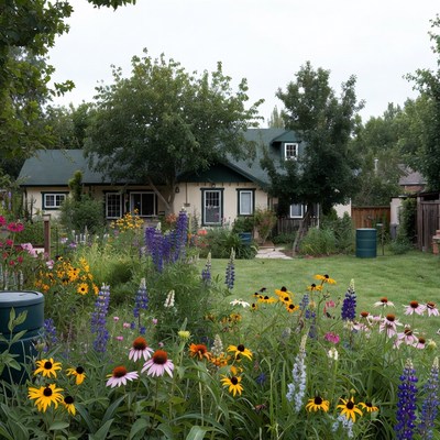 Green House with Colorful Flower Garden