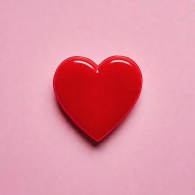 Shiny Red Heart on Pink Background
