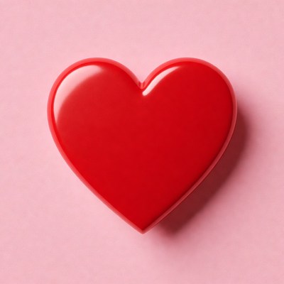 Shiny Red Heart on Pink Background