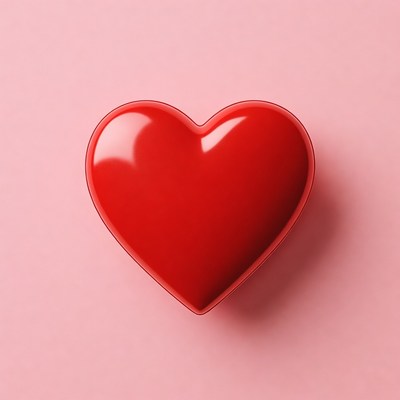 Shiny Red Heart on Pink Background