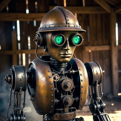 Steampunk Robot in Barn