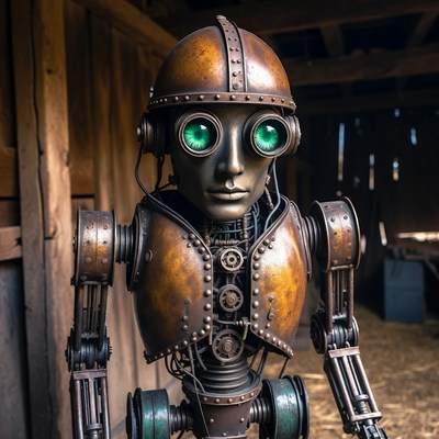 Steampunk Robot in Barn