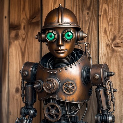 Steampunk Robot with Green Goggles