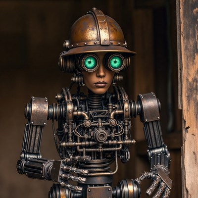 Steampunk Female Robot with Goggles