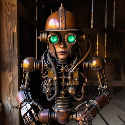 Steampunk Robot in Barn