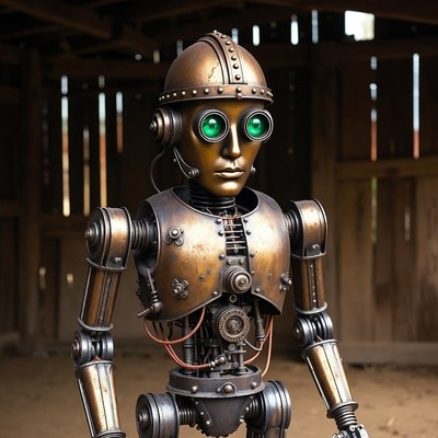 Steampunk Robot in Barn