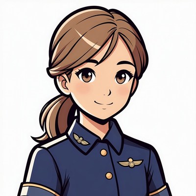 Anime girl in navy flight attendant uniform