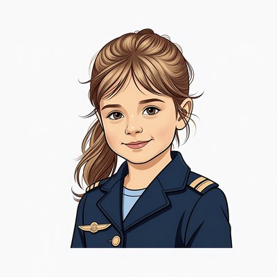 Girl in pilot uniform illustration