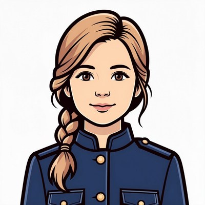 Girl in navy uniform with braid