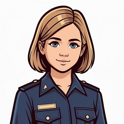 Blonde girl in navy police uniform