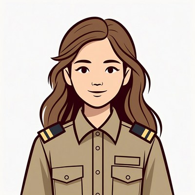 Cartoon woman in khaki uniform