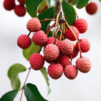 Fresh Lychee Fruit on Branch