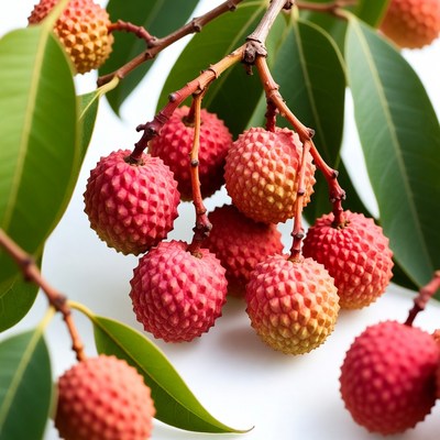 Fresh Lychee Fruits on Branch