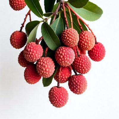 Fresh Lychee Fruits on Branch
