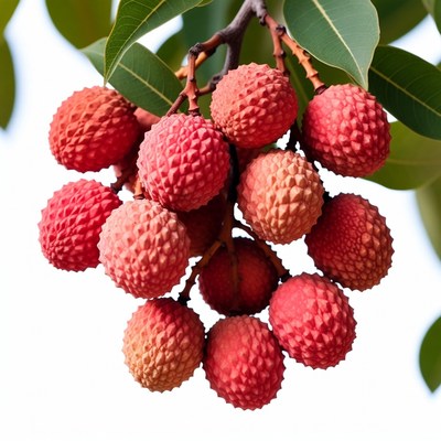 Fresh Lychee Fruit Cluster on Branch