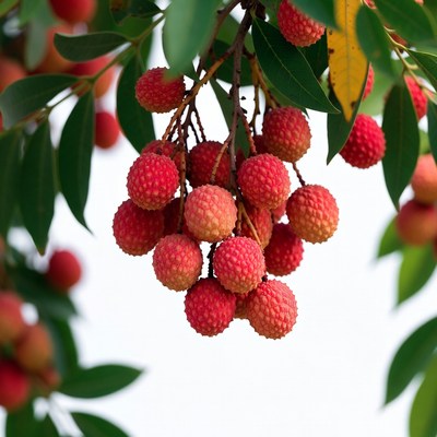 Ripe Lychee Fruits on Branch