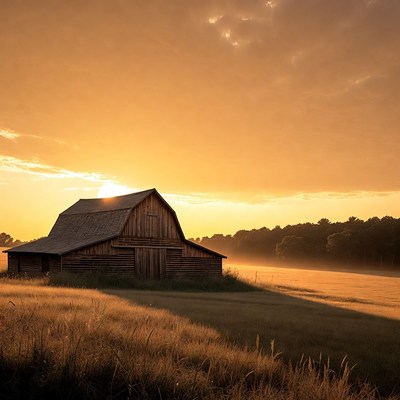 Old Barn at Golden Hour Sunset