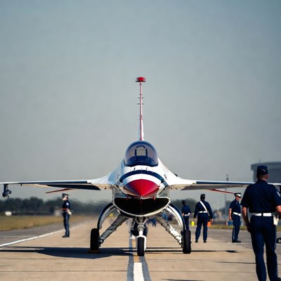 Thunderbirds Jet on Tarmac with Crew