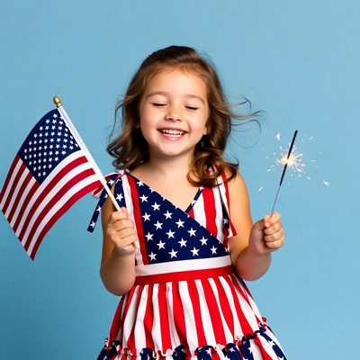 Girl holding flag and sparkler