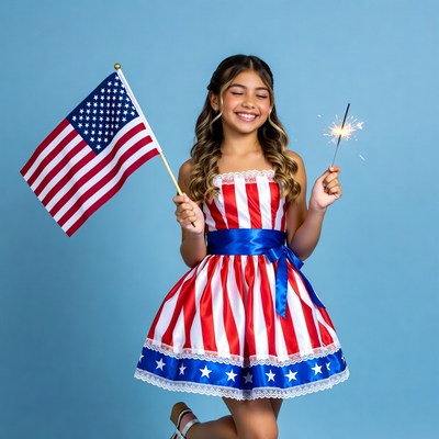 Girl holding American flag and sparkler