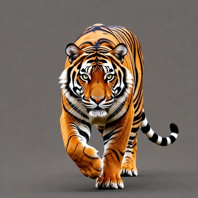 Tiger walking on gray background