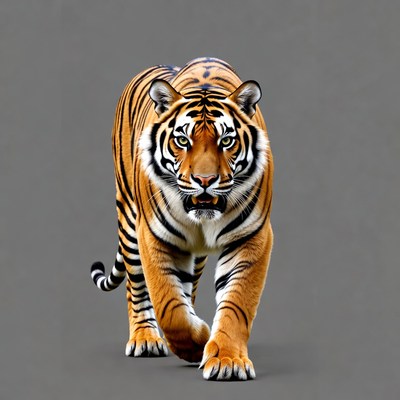 Tiger walking on gray background