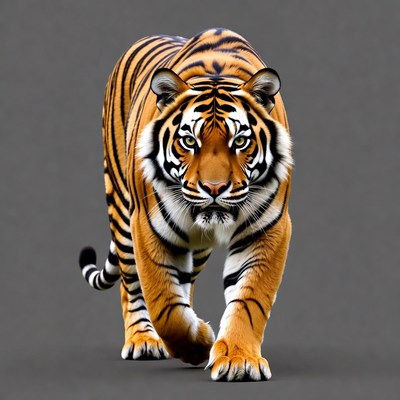 Tiger walking on gray background