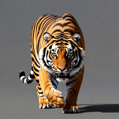 Tiger walking on gray background