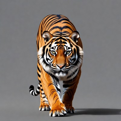 Tiger walking on gray background