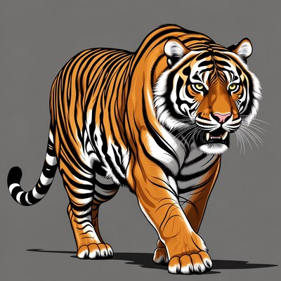 Roaring tiger walking illustration