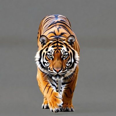 Tiger walking on gray background