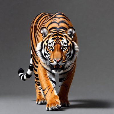 Tiger walking on gray background