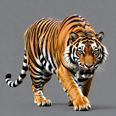 Tiger walking on gray background