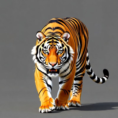 Tiger walking on gray background