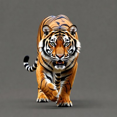 Tiger walking on gray background
