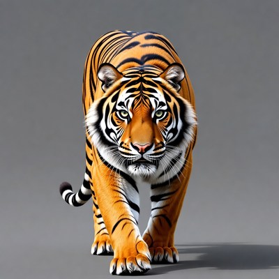 Tiger walking on gray background