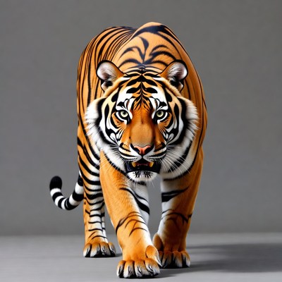 Tiger walking on gray background