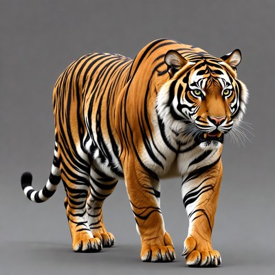 Roaring tiger on gray background