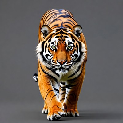 Tiger walking on gray background
