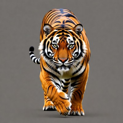 Tiger stalking on gray background